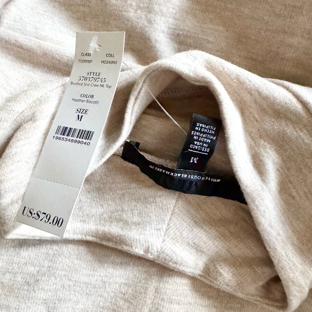 New WHBM Puff Long Sleeve Mock Neck Snit Jersey Top Beige Women's Size Medium M - Picture 6 of 6